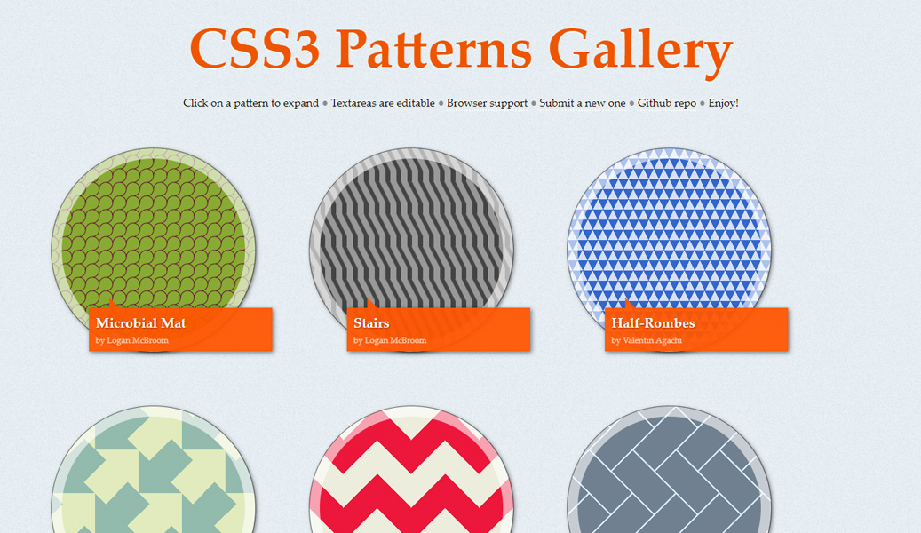 CSS3 Patterns Gallery website screenshot