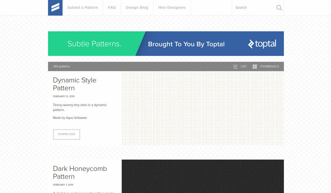 Subtle Patterns website screenshot